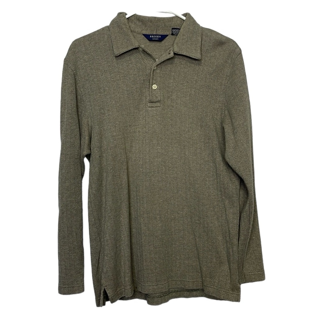 Brooks Sport Long Sleeve 100% cotton bottom up Olive Sweater size s